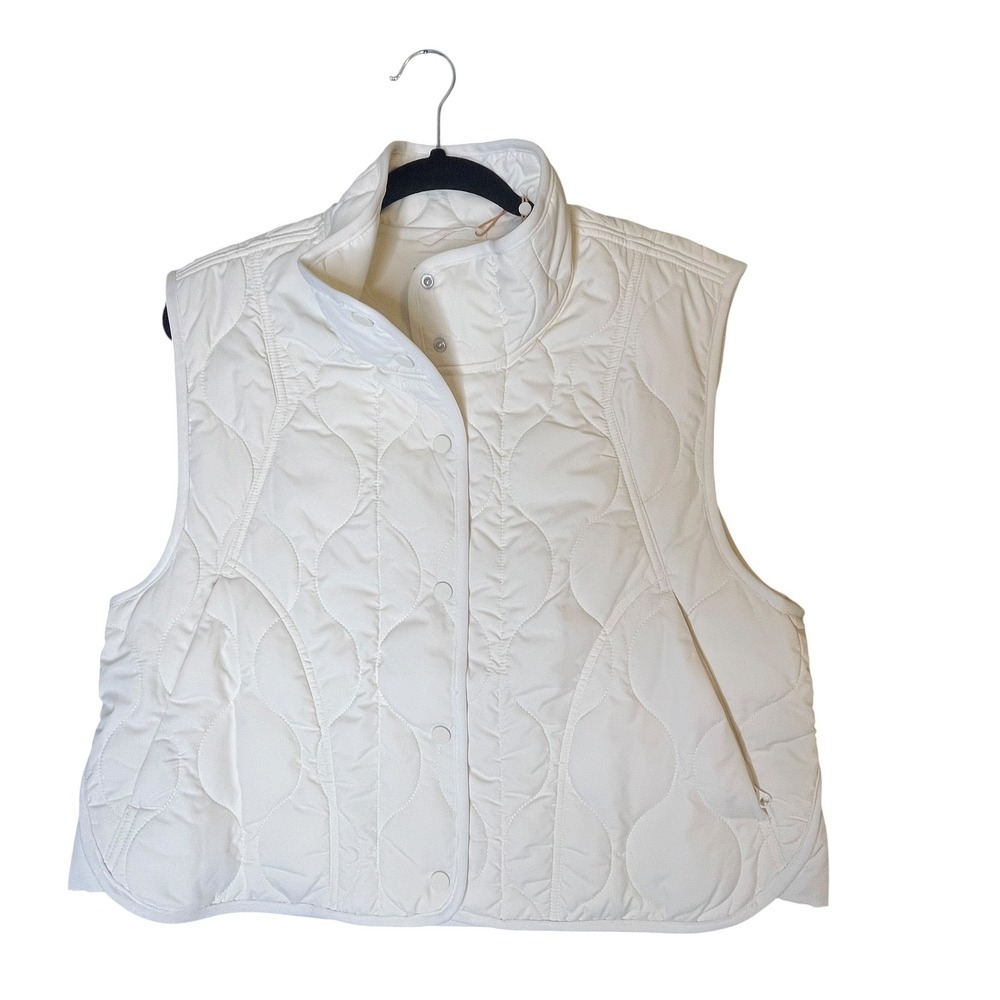 Quince Featherless Quilted Puffer Vest Women Large Silken White Snap LB73749 NWT